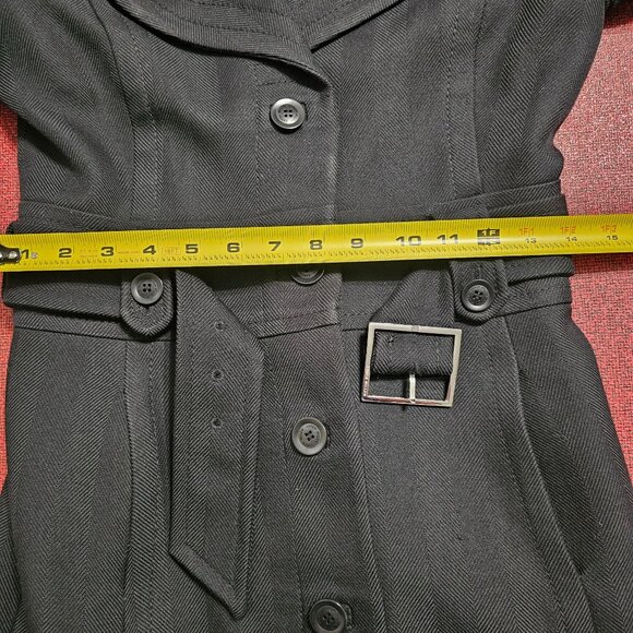 Karen Millen Black Trench Coat Wool US 4 Belted Designer Tailored Quiet Luxury - Picture 9 of 13